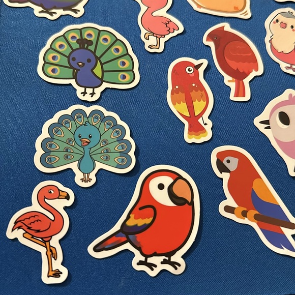 NEW! - Set of 16 bird stickers - peacock flamingo hen chicken parrot parakeet - Picture 3 of 8